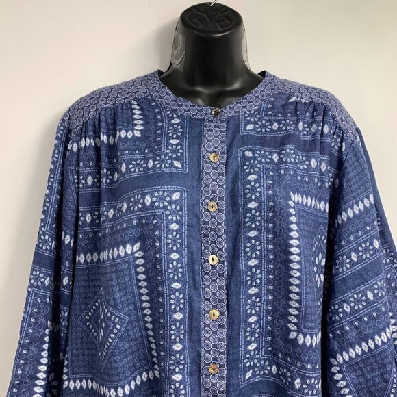 Johnny Was Women's Floral Patchwork Button Up 100% Linen Tunic Top Size M - Picture 4 of 12